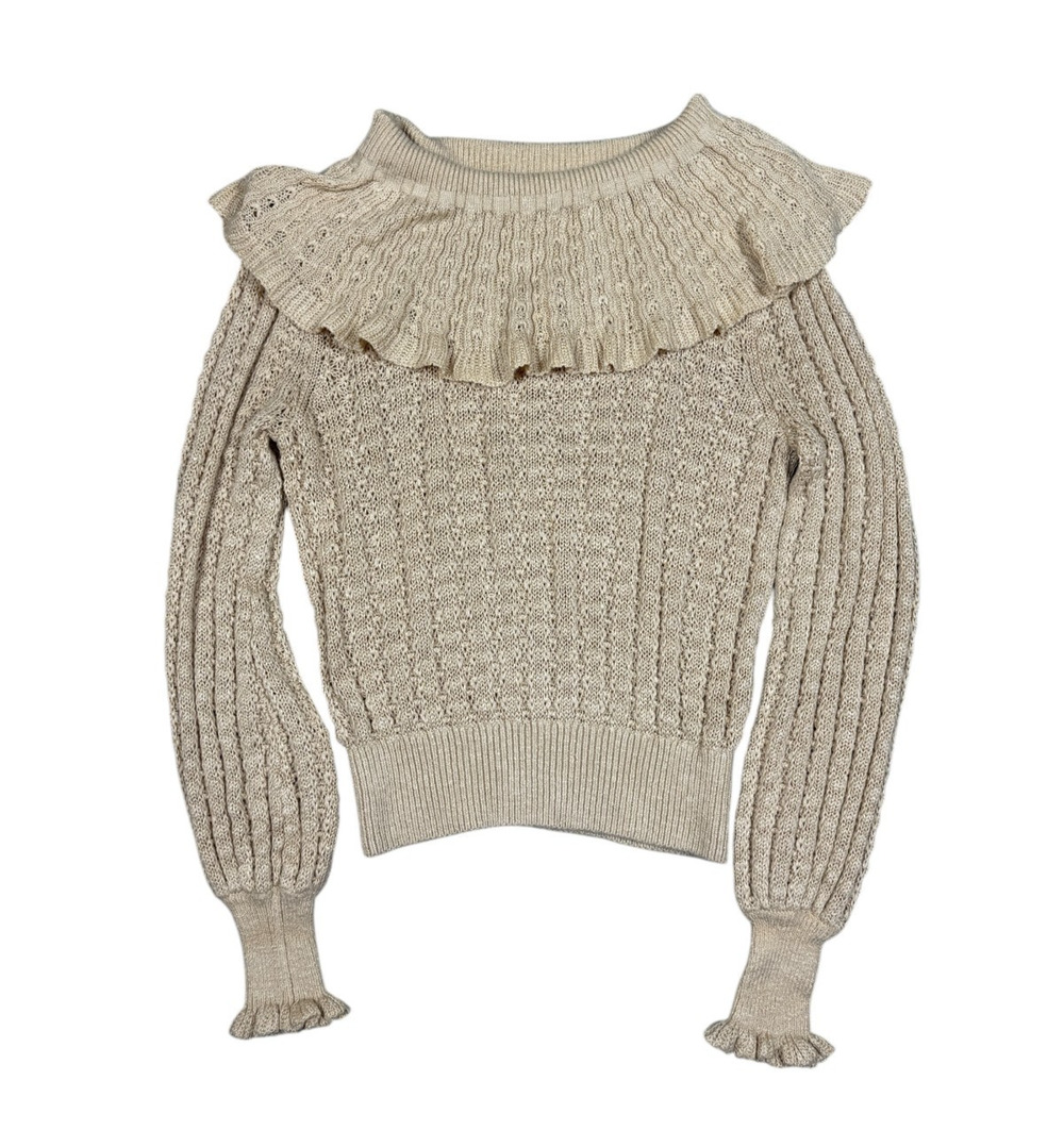 Free People Womens Size S Crazy In Love Ruffle Sweater Linen Blend